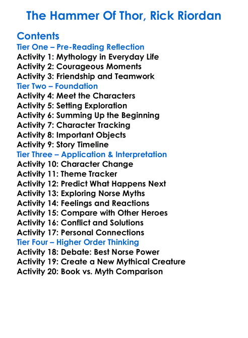 The Hammer Of Thor Rick Riordan Worksheet Activity Booklet