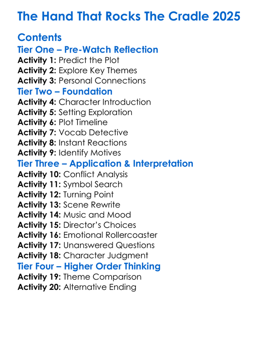 The Hand That Rocks The Cradle 2025 Worksheet Activity Booklet