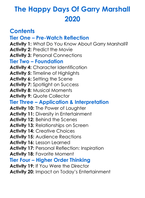 The Happy Days Of Garry Marshall 2020 Worksheet Activity Booklet