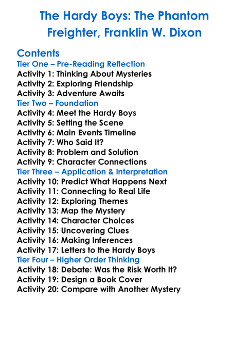 The Hardy Boys The Phantom Freighter Franklin W Dixon Worksheet Activity Booklet