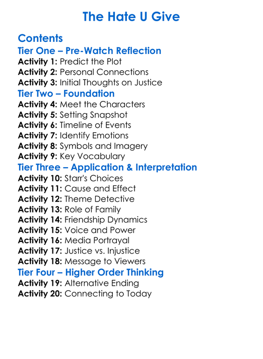 The Hate U Give Worksheet Activity Booklet