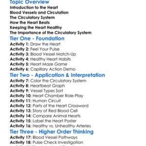 The Heart And Blood Vessels Worksheet Activity Booklet