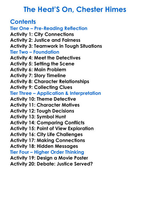 The Heats On Chester Himes Worksheet Activity Booklet