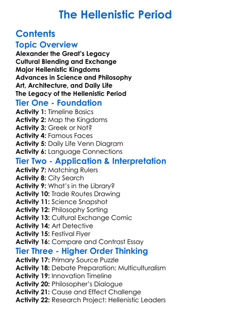 The Hellenistic Period Worksheet Activity Booklet