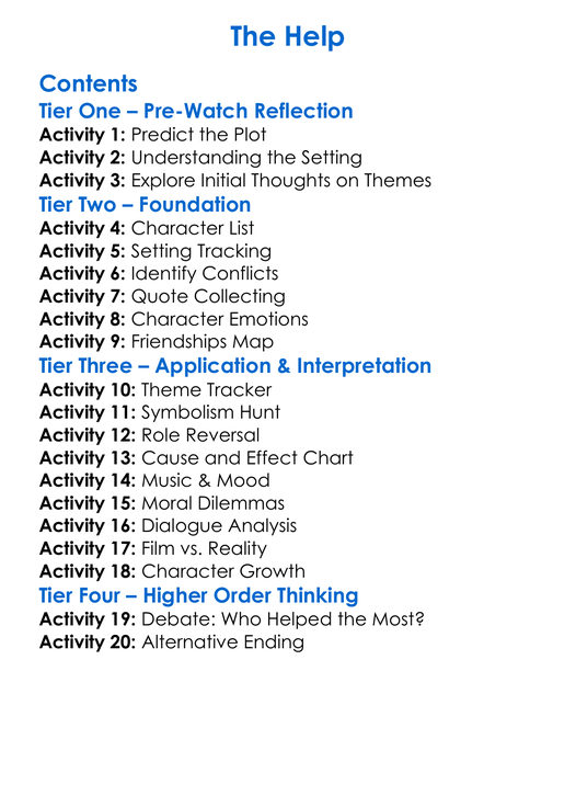 The Help Worksheet Activity Booklet