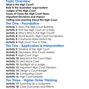The High Court Of Australia Worksheet Activity Booklet