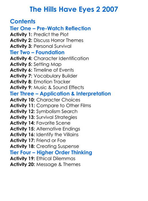 The Hills Have Eyes 2 2007 Worksheet Activity Booklet