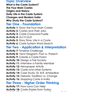 The Hindu Caste System Worksheet Activity Booklet