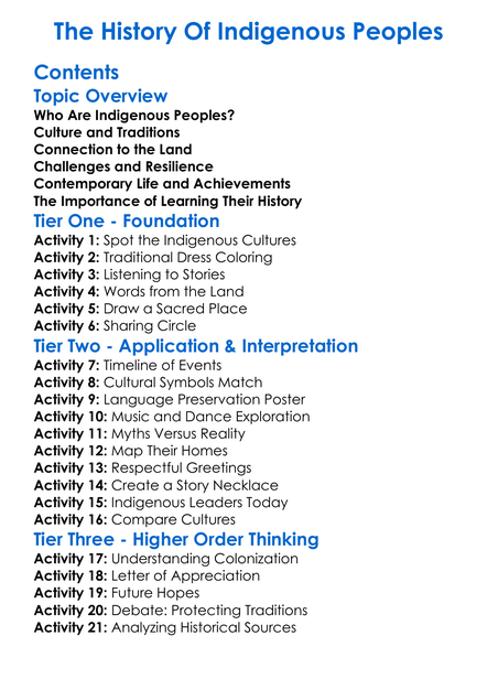 The History Of Indigenous Peoples Worksheet Activity Booklet
