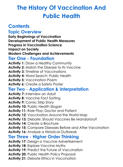 The History Of Vaccination And Public Health Worksheet Activity Booklet