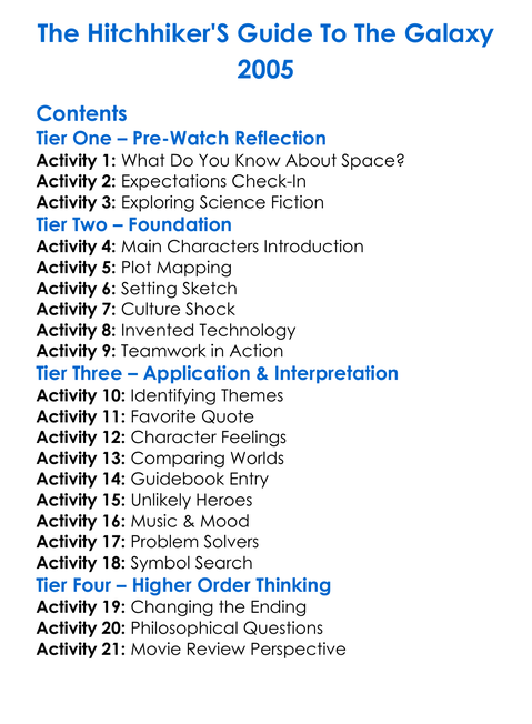 The Hitchhikers Guide To The Galaxy 2005 Worksheet Activity Booklet