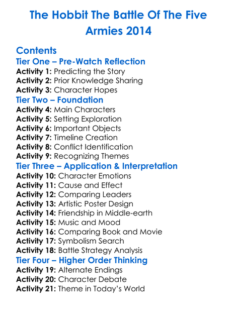 The Hobbit The Battle Of The Five Armies 2014 Worksheet Activity Booklet