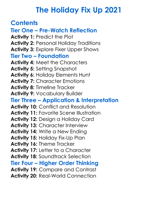 The Holiday Fix Up 2021 Worksheet Activity Booklet