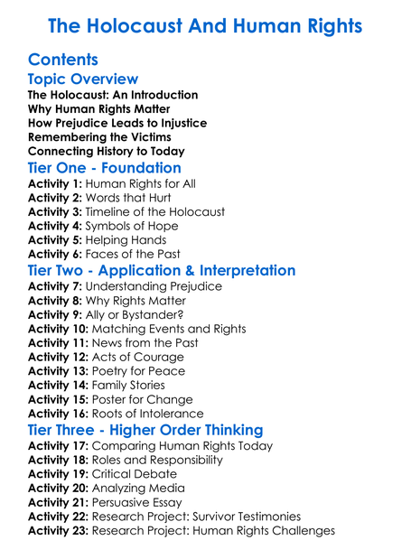 The Holocaust And Human Rights Worksheet Activity Booklet