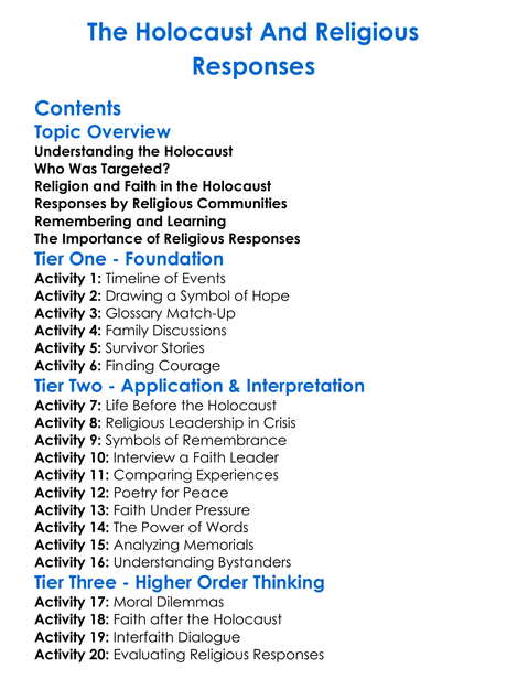 The Holocaust And Religious Responses Worksheet Activity Booklet