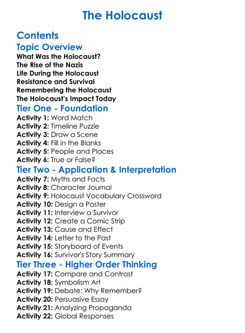 The Holocaust Worksheet Activity Booklet