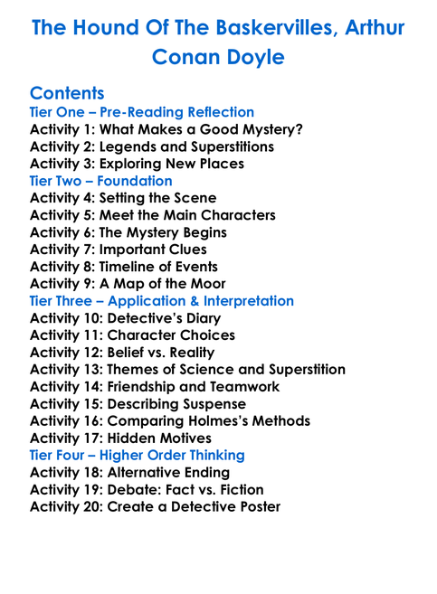 The Hound Of The Baskervilles Arthur Conan Doyle Worksheet Activity Booklet