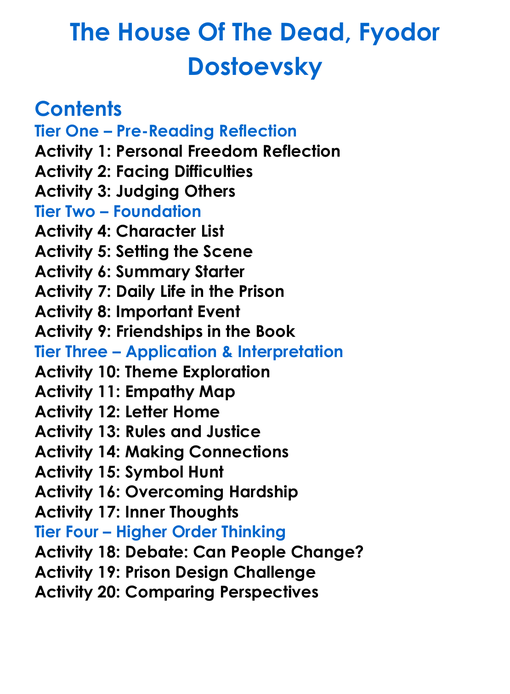 The House Of The Dead Fyodor Dostoevsky Worksheet Activity Booklet