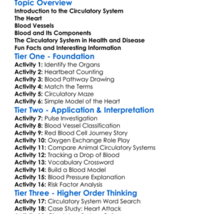 The Human Circulatory System Worksheet Activity Booklet