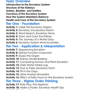 The Human Excretory System Worksheet Activity Booklet