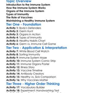 The Human Immune System Worksheet Activity Booklet