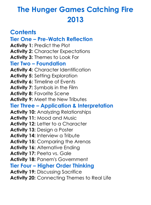 The Hunger Games Catching Fire 2013 Worksheet Activity Booklet