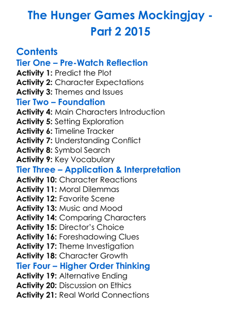 The Hunger Games Mockingjay Worksheet Activity Booklet