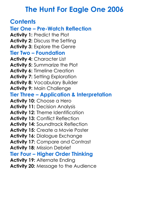 The Hunt For Eagle One 2006 Worksheet Activity Booklet