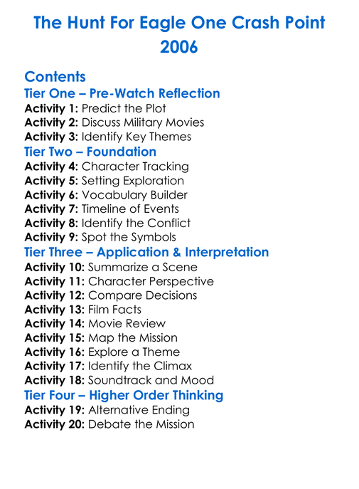 The Hunt For Eagle One Crash Point 2006 Worksheet Activity Booklet