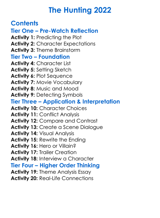 The Hunting 2022 Worksheet Activity Booklet
