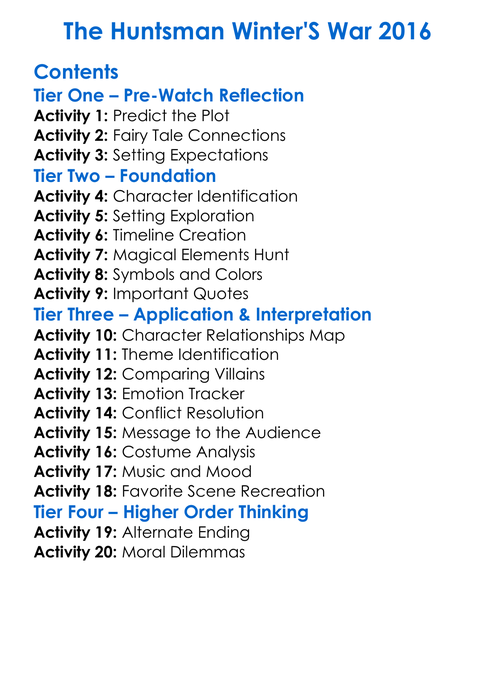 The Huntsman Winters War 2016 Worksheet Activity Booklet