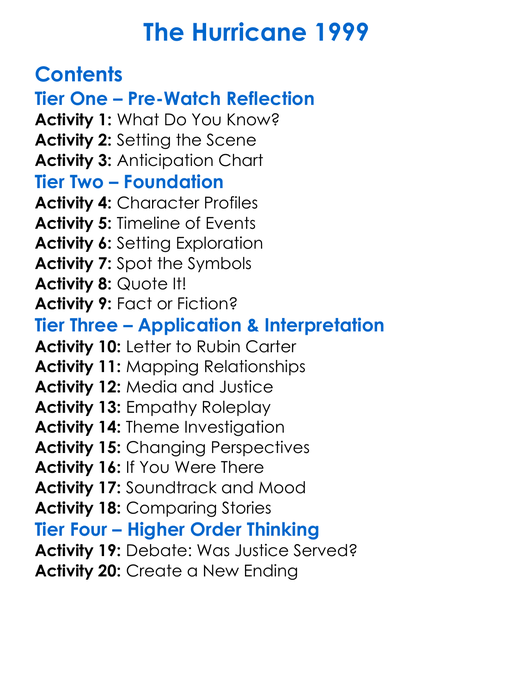 The Hurricane 1999 Worksheet Activity Booklet