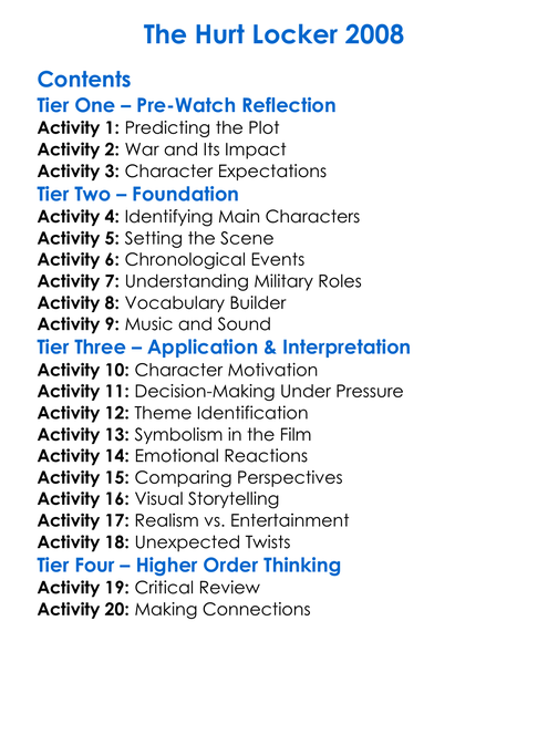 The Hurt Locker 2008 Worksheet Activity Booklet