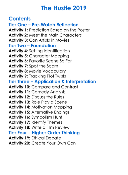 The Hustle 2019 Worksheet Activity Booklet