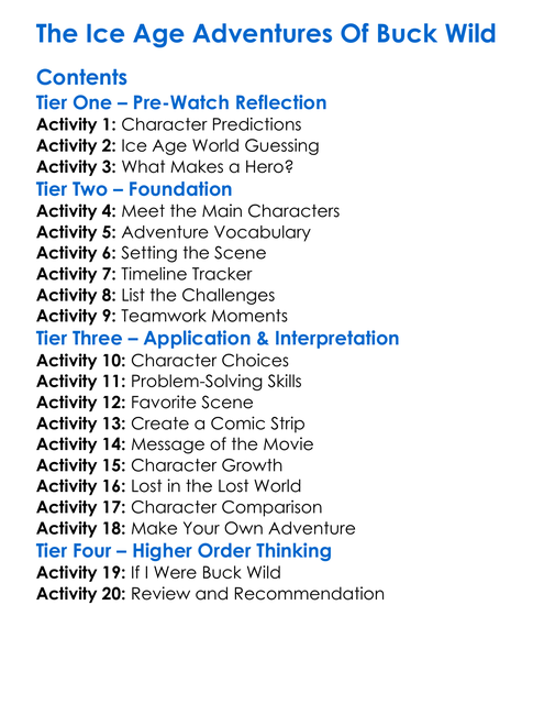 The Ice Age Adventures Of Buck Wild Worksheet Activity Booklet