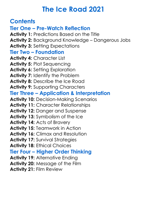 The Ice Road 2021 Worksheet Activity Booklet