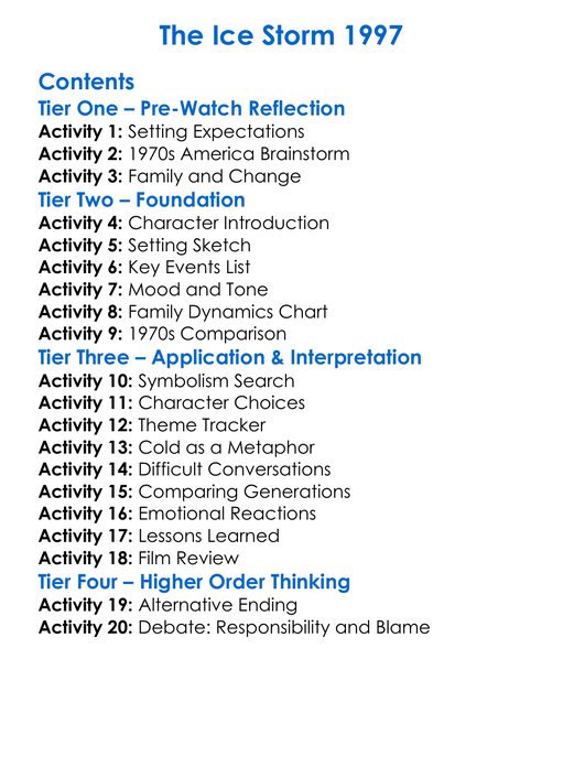 The Ice Storm 1997 Worksheet Activity Booklet
