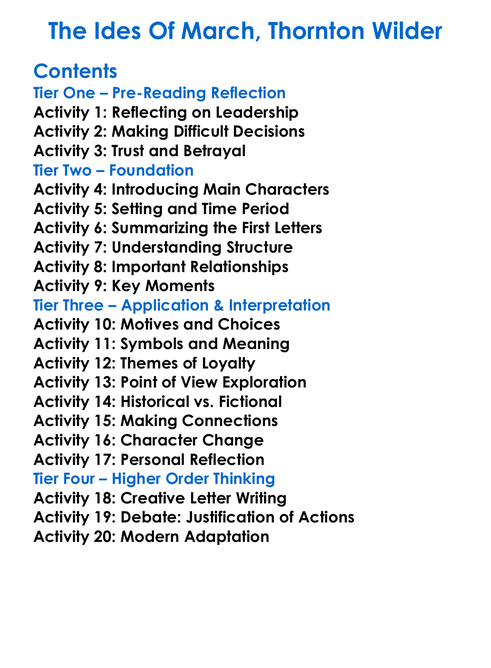 The Ides Of March Thornton Wilder Worksheet Activity Booklet