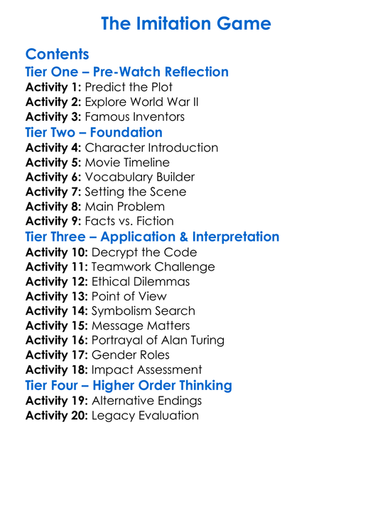 The Imitation Game Worksheet Activity Booklet