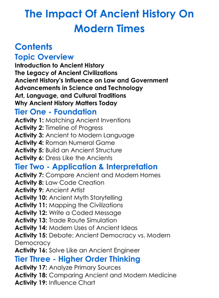 The Impact Of Ancient History On Modern Times Worksheet Activity Booklet