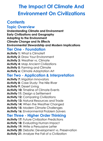 The Impact Of Climate And Environment On Civilizations Worksheet Activity Booklet