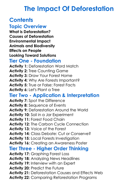 The Impact Of Deforestation Worksheet Activity Booklet