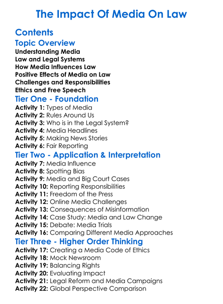 The Impact Of Media On Law Worksheet Activity Booklet