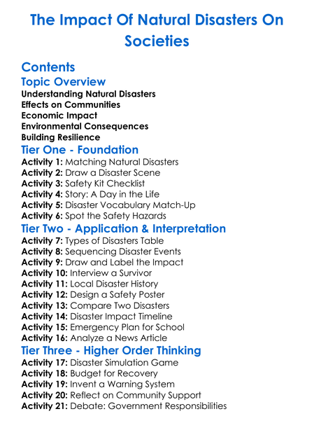 The Impact Of Natural Disasters On Societies Worksheet Activity Booklet