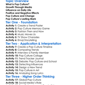 The Impact Of Pop Culture Worksheet Activity Booklet