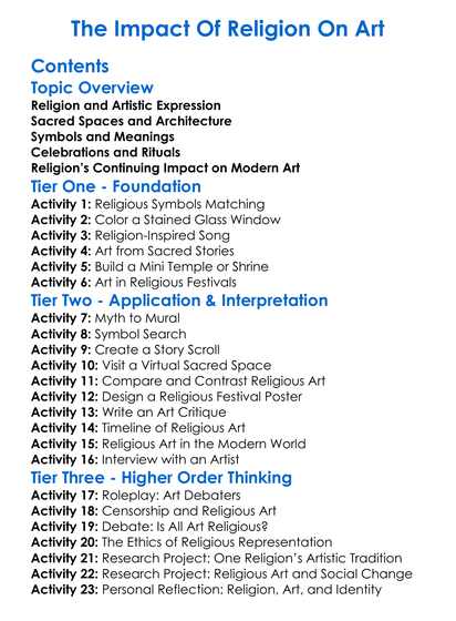 The Impact Of Religion On Art Worksheet Activity Booklet