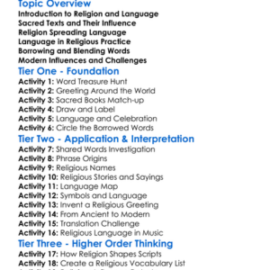 The Impact Of Religion On Language Worksheet Activity Booklet