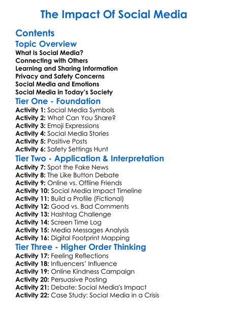 The Impact Of Social Media Worksheet Activity Booklet