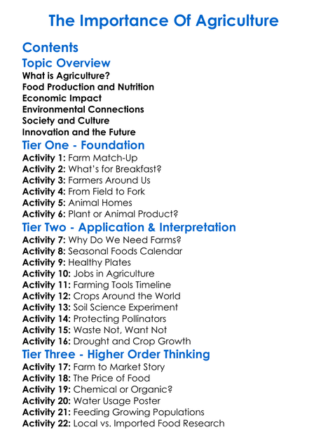 The Importance Of Agriculture Worksheet Activity Booklet