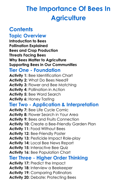 The Importance Of Bees In Agriculture Worksheet Activity Booklet
